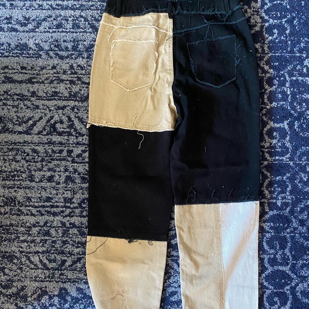 Patchwork jeans, tan brown and black